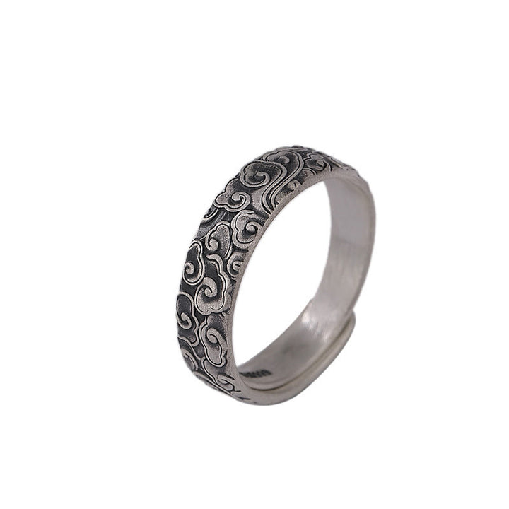 Anello di illuminazione inciso con Buddha Stones in argento sterling 999, fiore di loto, fiore di prugna, nuvole di buon auspicio - image 12