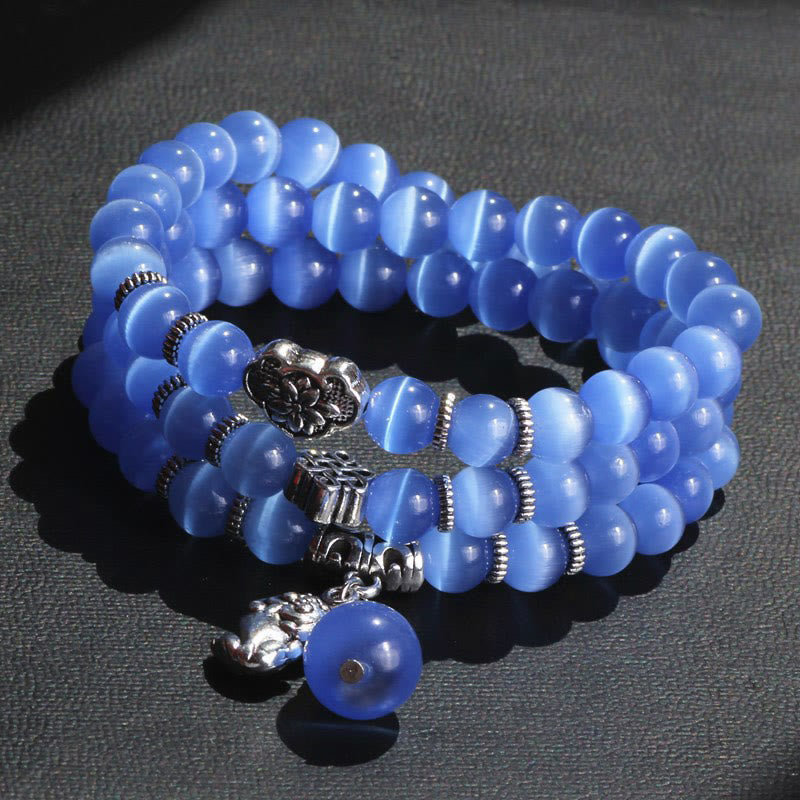 Braccialetto triplo avvolgente con supporto PiXiu Cat Eye Buddha Stones