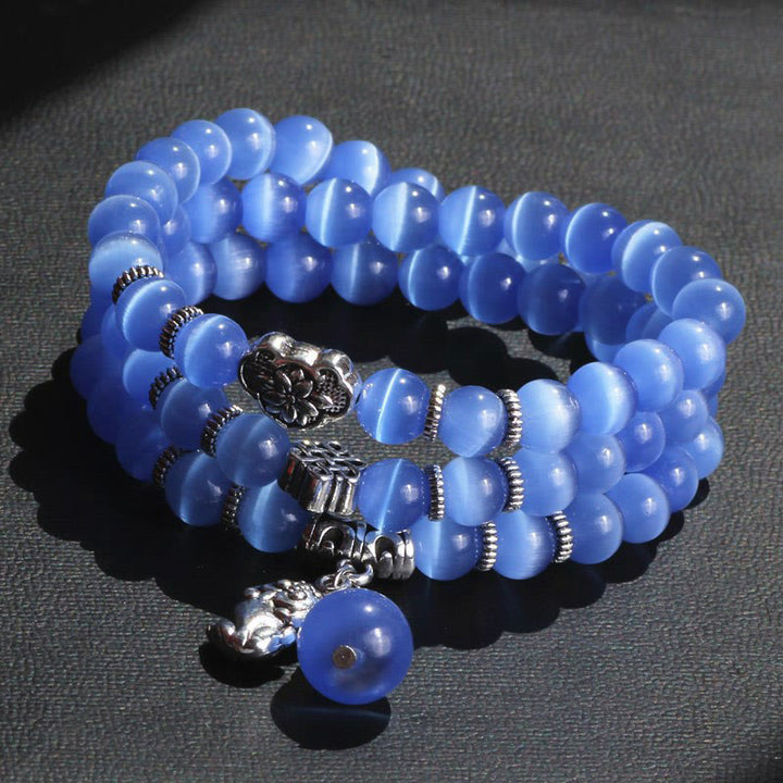 Braccialetto triplo avvolgente con supporto PiXiu Cat Eye Buddha Stones