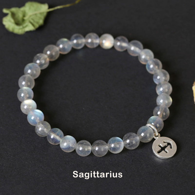 Braccialetto di fascino con pietra di luna delle 12 costellazioni dello zodiaco