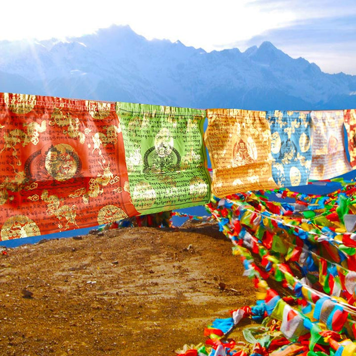 Buddha Stones Bandiere di preghiera tibetane a 5 colori con simbolo del cavallo del vento, benedizione e longevità, per esterni, 20 pezzi. - 7 metri - image 0
