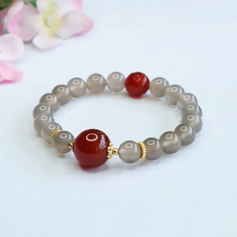 Braccialetto dell'armonia in agata rossa e calcedonio grigio naturale Buddha Stones