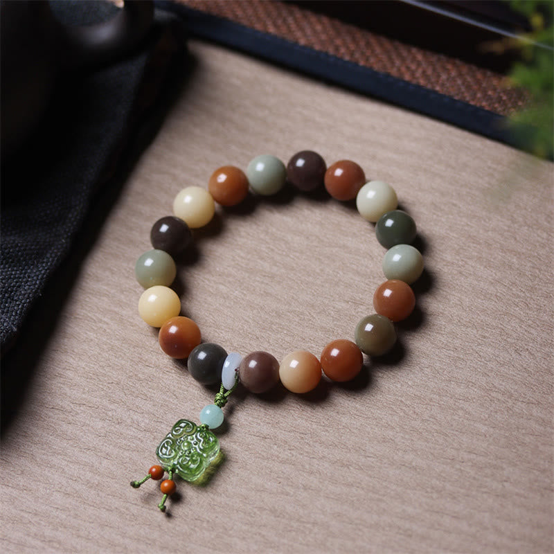 Braccialetto della pace con ciondolo in vetro Liuli con semi di Bodhi multicolore sfumato naturale Buddha Stones