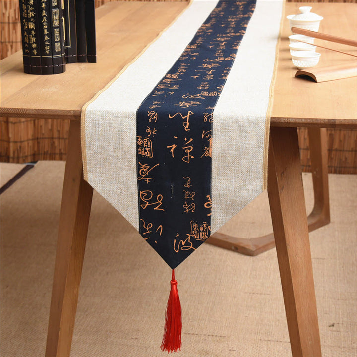 Buddha Stones Stile cinese classico Loto Koi Pesce Fiore Gru Calligrafia Illuminazione Cotone Lino Nappe Runner da tavolo