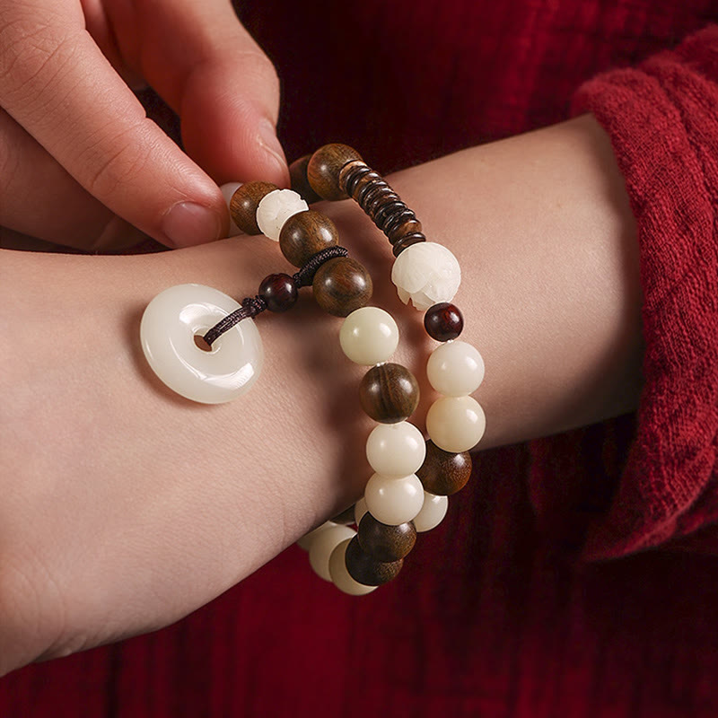 Braccialetto doppio giro Buddha Stones Bodhi Seed Sandalo verde Lotus Peace Buckle Harmony