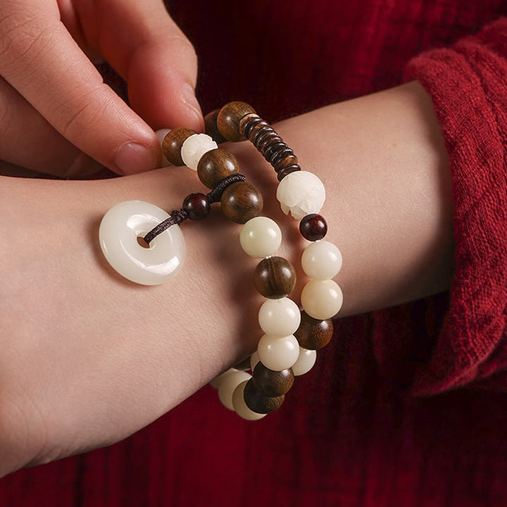 Braccialetto doppio giro Buddha Stones Bodhi Seed Sandalo verde Lotus Peace Buckle Harmony