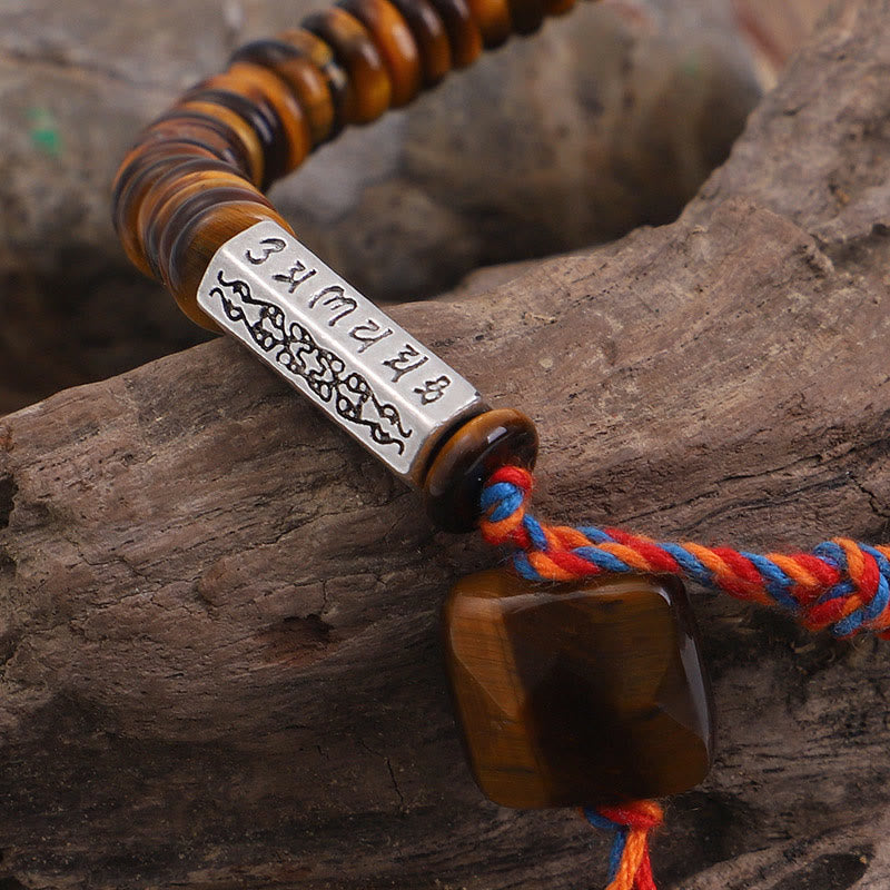 Buddha Stones Occhio di Tigre Tibetano Om Mani Padme Hum Braccialetto di Protezione del Potere