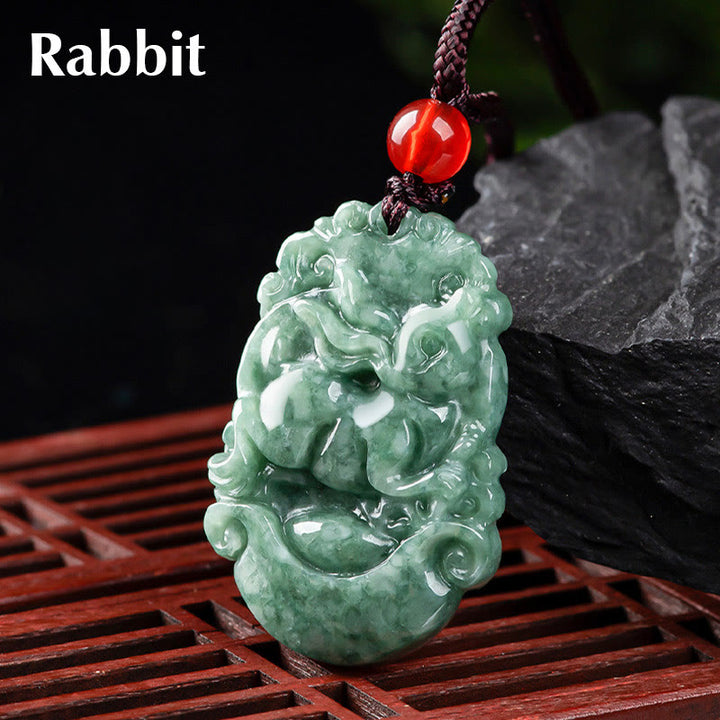 Collana con ciondolo Buddha Stones Natural Jade 12 Zodiaco Cinese Prosperità - Coniglio - image 18
