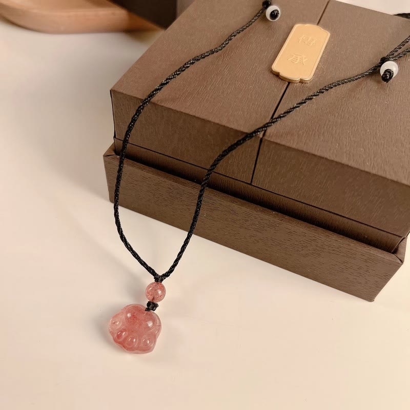Buddha Stones Quarzo fragola Bella collana pendente con artiglio di zampa di gatto - image 10