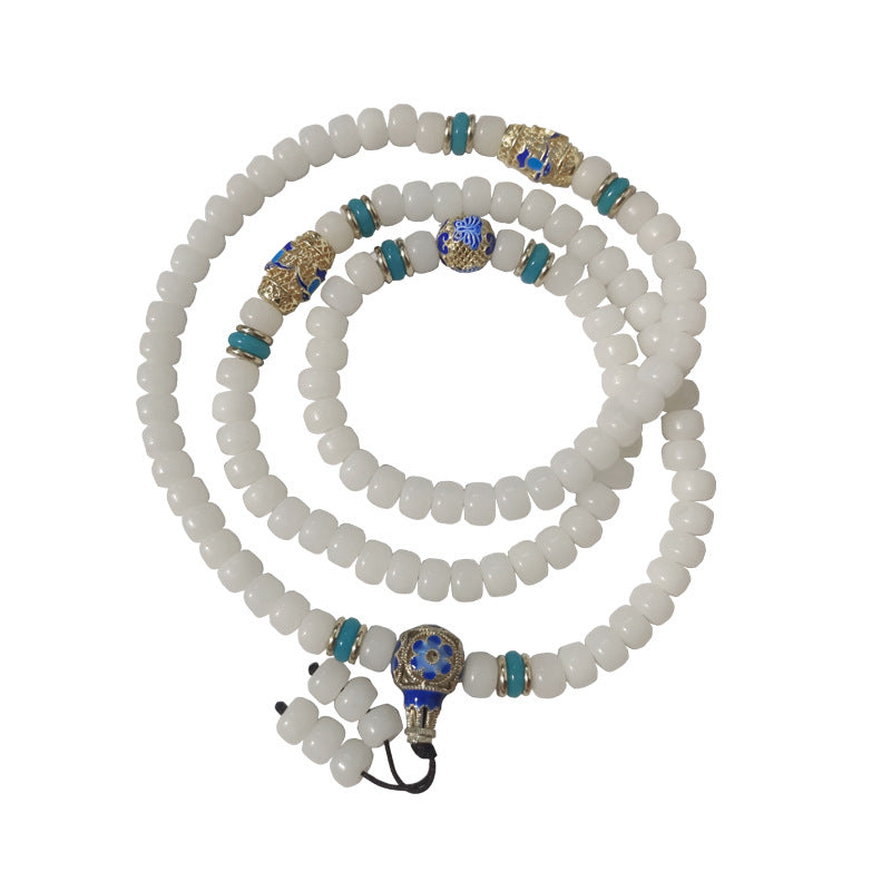 Buddha Stones naturali bianche Bodhi Seed Mala 108 perle Bracciale della ricchezza