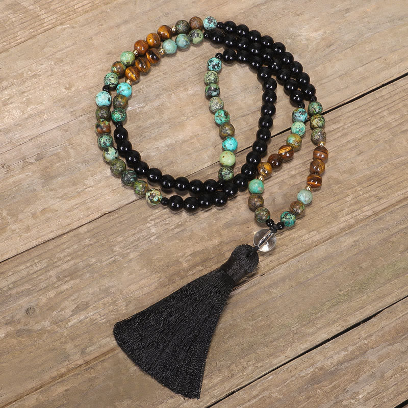 Buddha Stones 108 Mala Beads Pietra naturale Occhio di tigre Turchese Protezione Forza Bracciale Collana