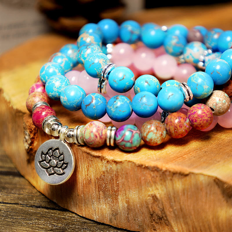 Buddha Stones Tibetano Viola Miano Perline Vere Armonia Loto Mala