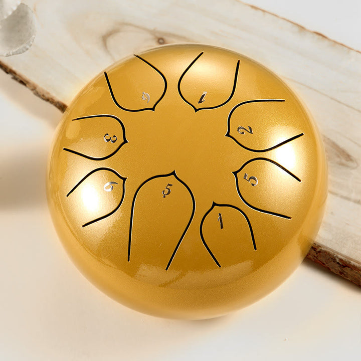 Buddha Stones Steel Tongue Drum Sound Healing Meditazione Lotus Pattern Drum Kit 8 Note Strumento a percussione da 6 pollici