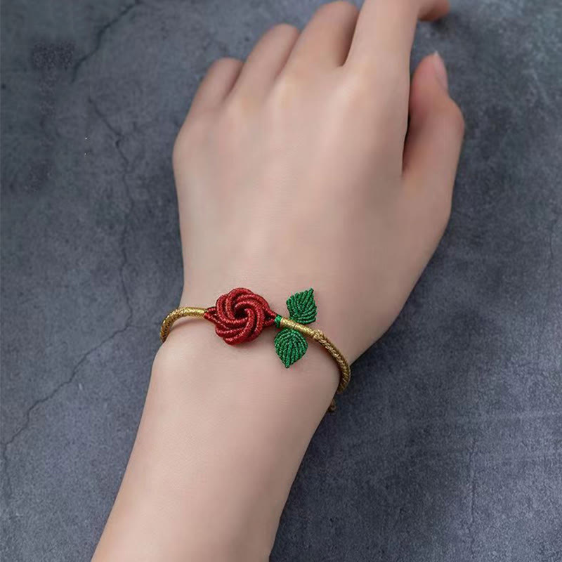 Braccialetto fatto a mano con nodo della pace , Buddha Stones, fiore di rosa, corda a otto fili, fortuna