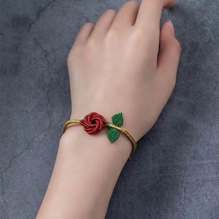 Braccialetto fatto a mano con nodo della pace , Buddha Stones, fiore di rosa, corda a otto fili, fortuna