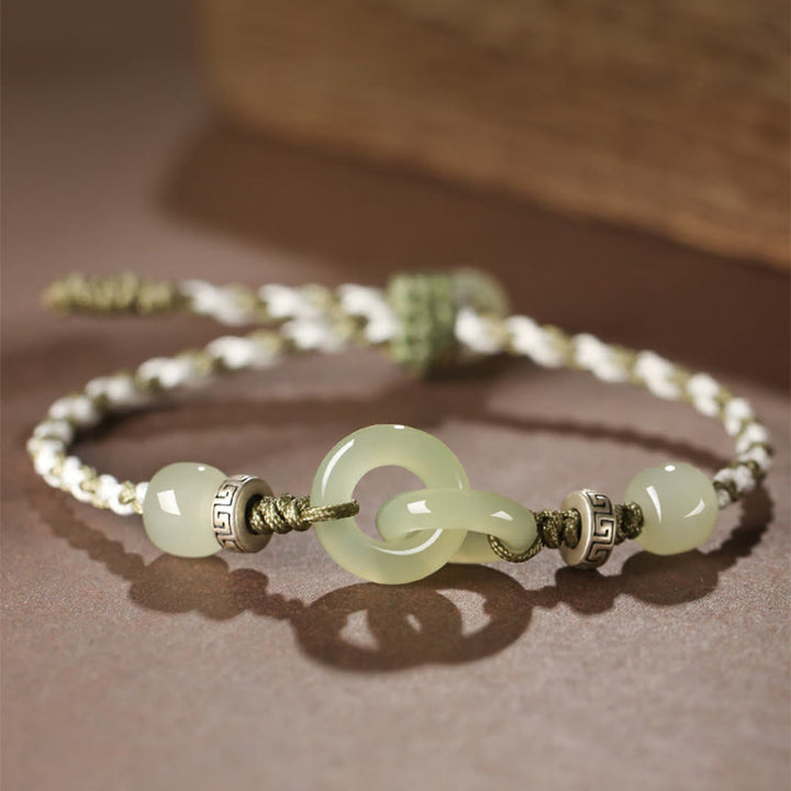 Bracciale intrecciato con fibbia della pace in giada naturale Hetian Buddha Stones