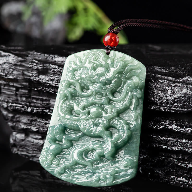 Buddha Stones Giada naturale Zodiaco cinese Drago Mare Fortuna Collana con ciondolo - image 7