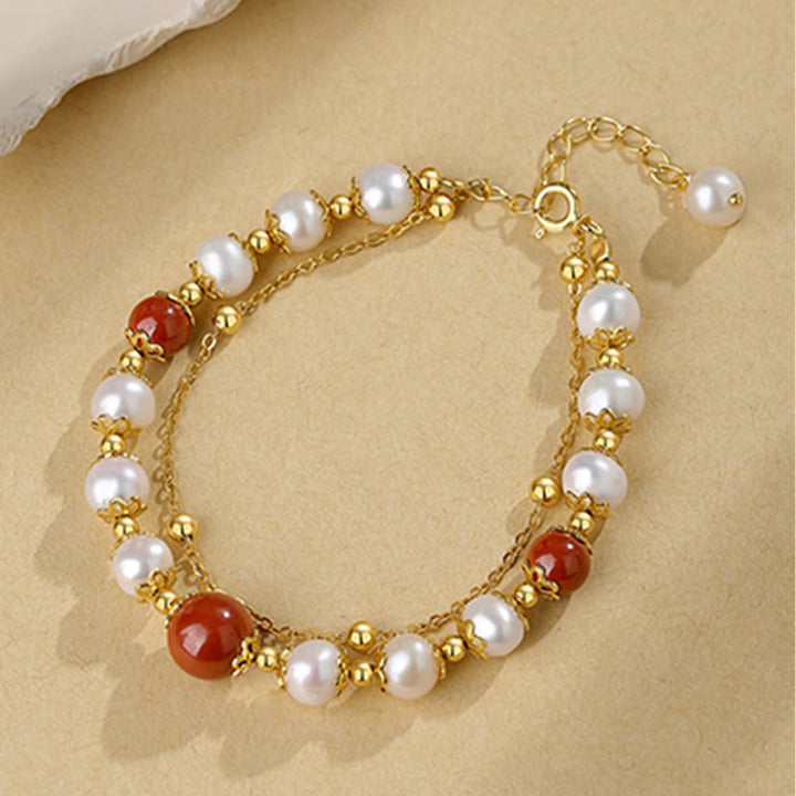 Bracciale a catena a doppio strato con perle di cinabro e argento sterling 925 Buddha Stones - image 5