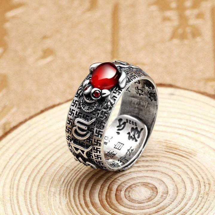 Genstone PiXiu Feng Shui Rana Vajra Dorje Cuore Sutra Ricchezza Anello Regolabile