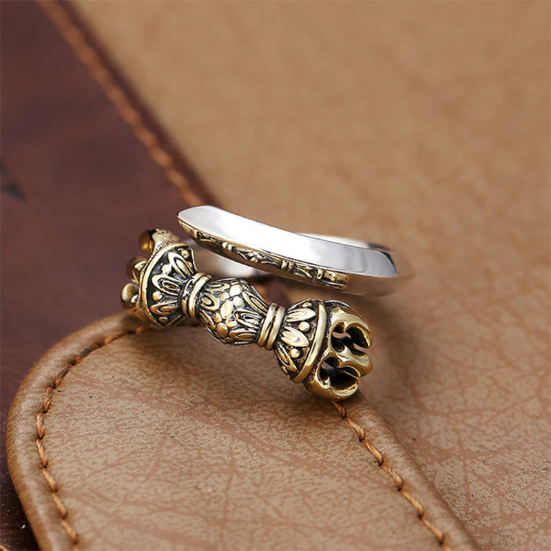 Buddha Stones Tibetano Dorje Vajra Inciso Design Rame Fortuna Ricchezza Anello Regolabile