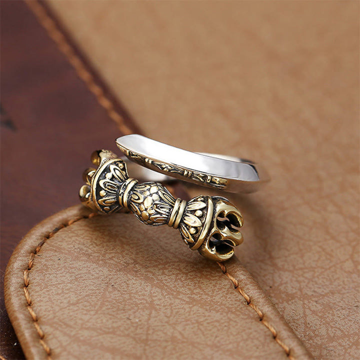 Buddha Stones Tibetano Dorje Vajra Inciso Design Rame Fortuna Ricchezza Anello Regolabile