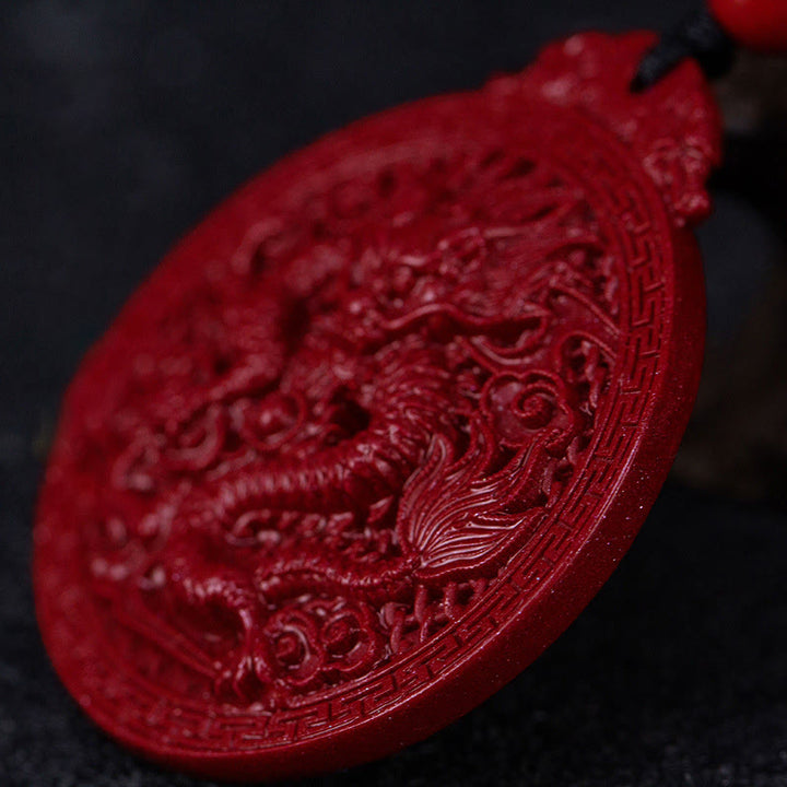 Collana con ciondolo di protezione del drago in cinabro naturale dell'anno del drago di Buddha Stones