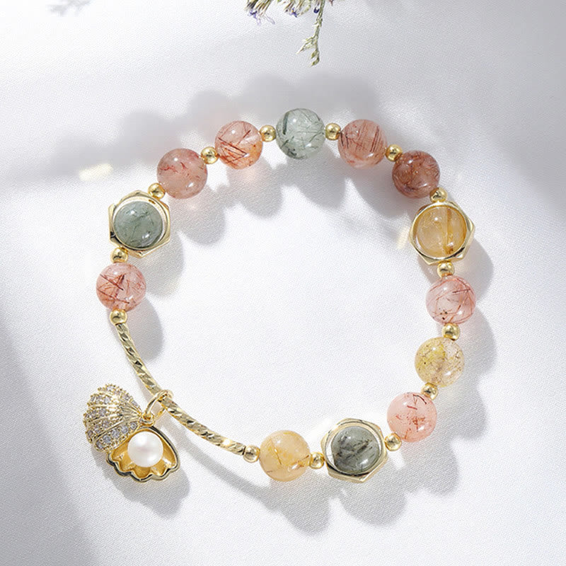 Braccialetto di perline di protezione in quarzo rutilato naturale colorato Buddha Stones