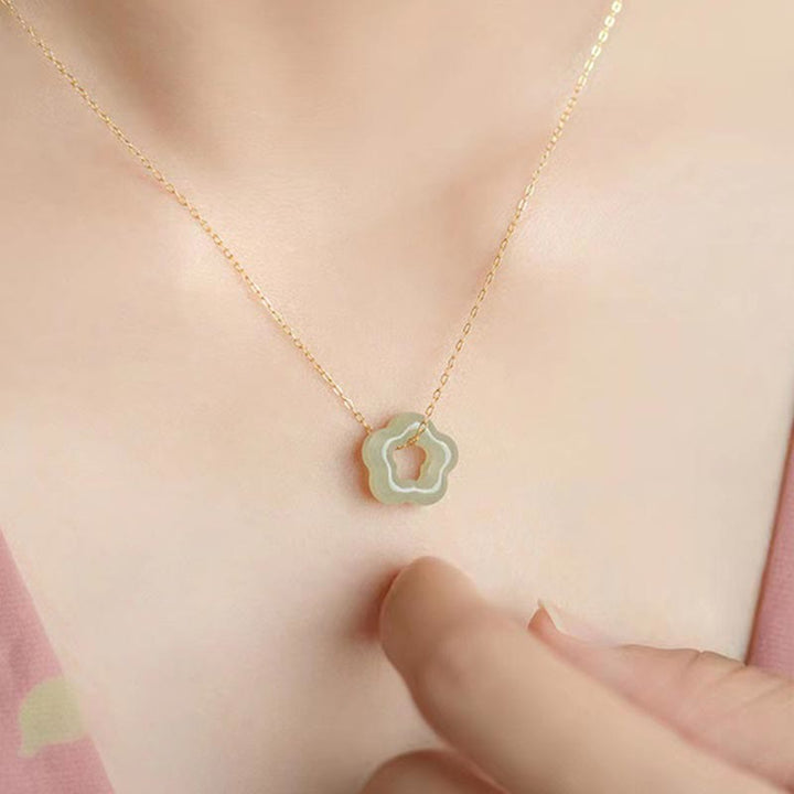 Collana con ciondolo con ciondolo floreale in giada ciano Buddha Stones , delicata giada Hetian - image 5