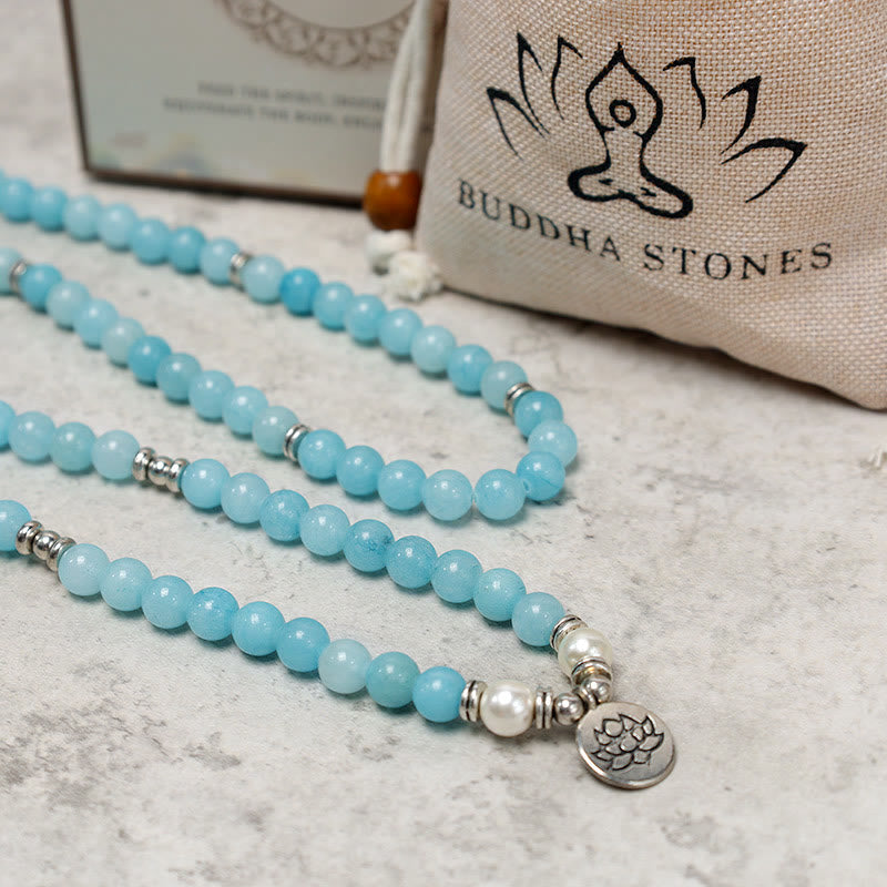 Braccialetto Mala di loto con pietra di amazzonite naturale Buddha Stones - image 6