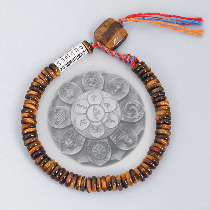 Buddha Stones Occhio di Tigre Tibetano Om Mani Padme Hum Braccialetto di Protezione del Potere
