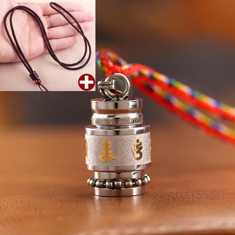 Buddha Stones Tibet Om Mani Padme Hum Shurangama Mantra Titanio Acciaio Saggezza Amuleto Collana Pendente - 1,2 cm*1,8 cm - Argento - Spago marrone - image 13