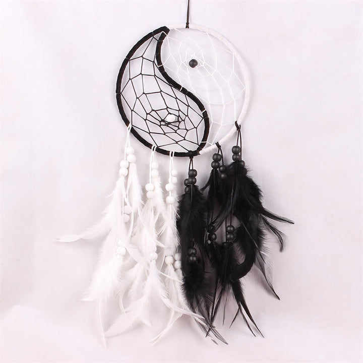 Acchiappasogni Yin Yang Rete circolare con piume Decorazione di equilibrio - image 5