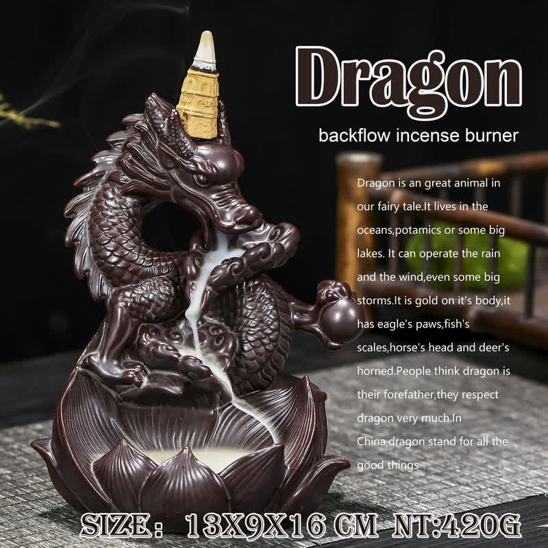 Bruciatore di incenso in ceramica con motivo a loto di drago, protezione e forza, decorazione