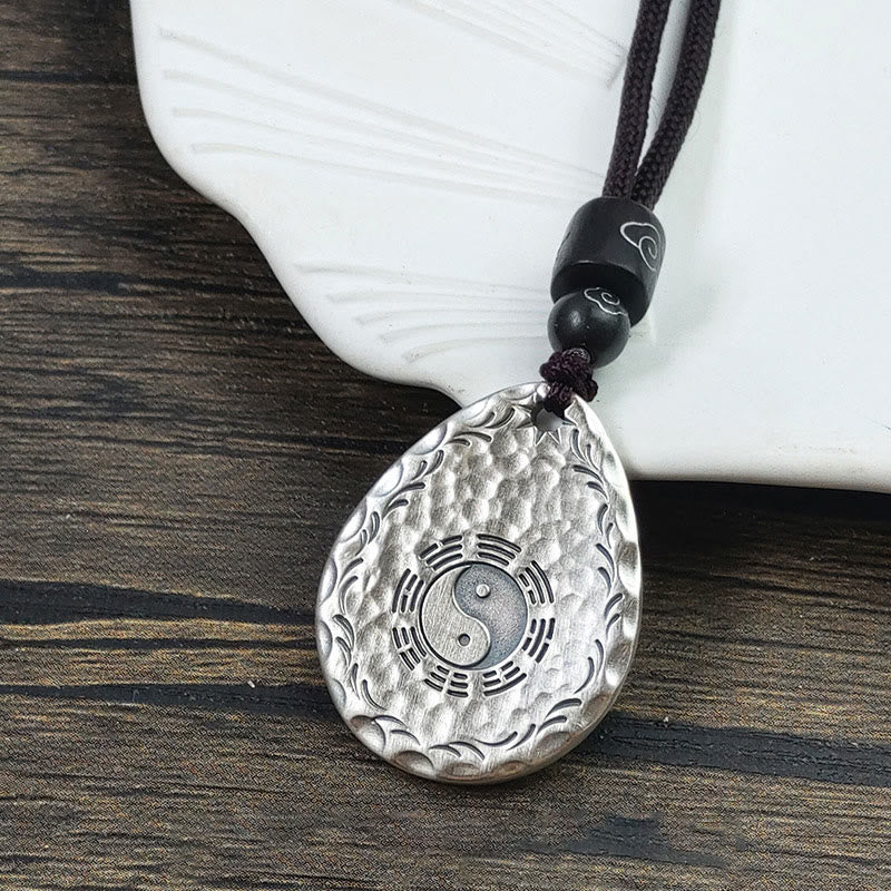 Buddha Stones Vintage 999 Sterling Silver Yin Yang Bagua Water Drop Design Balance Harmony Collana Pendente - image 1