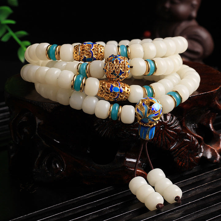 Buddha Stones naturali bianche Bodhi Seed Mala 108 perle Bracciale della ricchezza