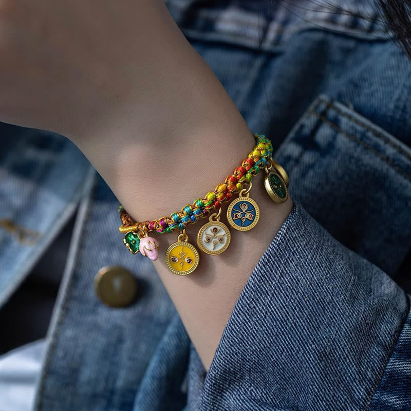 Braccialetto intrecciato con corda colorata tibetana Buddha Stones Five God of Wealth Luck