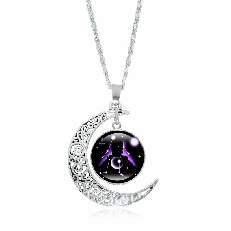 Buddha Stones Collana con ciondolo a catena con 12 costellazioni dello zodiaco e protezione della luna - image 0