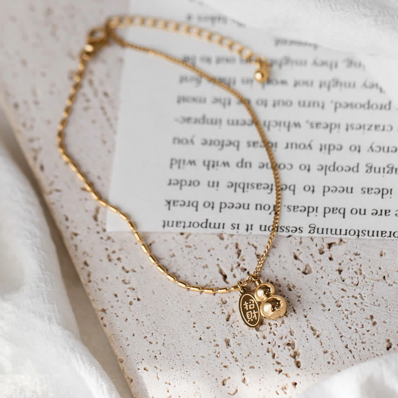 Cavigliera con fibbia della ricchezza e design a zucca portafortuna in rame placcato oro 18k Buddha Stones - image 1
