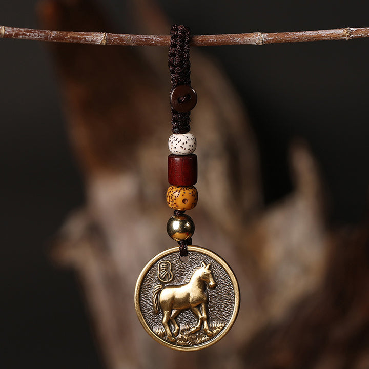 Portachiavi con decorazione in rame con zodiaco cinese e fortuna - Cavallo - image 7