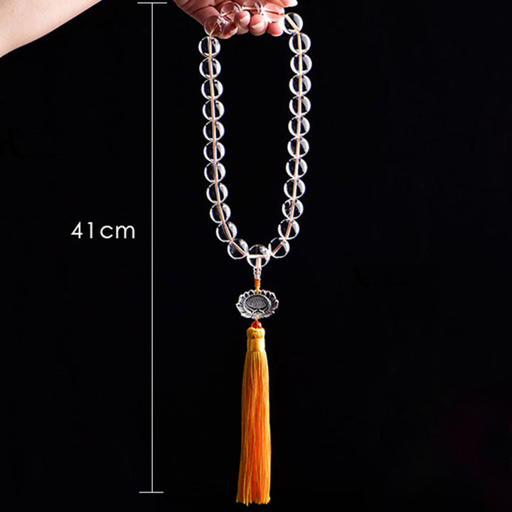Buddha Stones Cristallo bianco naturale Loto Mala da polso Meditazione Nappe Mala tascabile Decorazione per auto