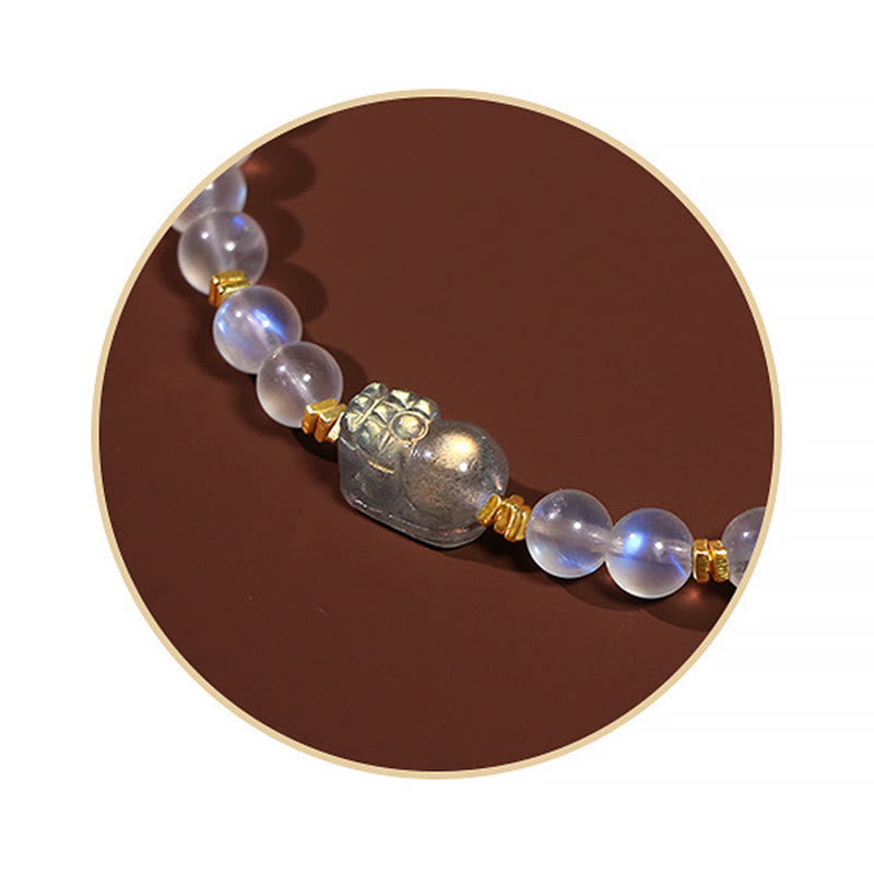 Braccialetto di guarigione PiXiu in pietra di luna naturale placcato oro in argento sterling 925 Buddha Stones