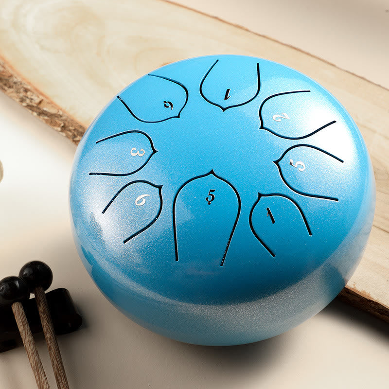 Buddha Stones Steel Tongue Drum Sound Healing Meditazione Lotus Pattern Drum Kit 8 Note Strumento a percussione da 6 pollici