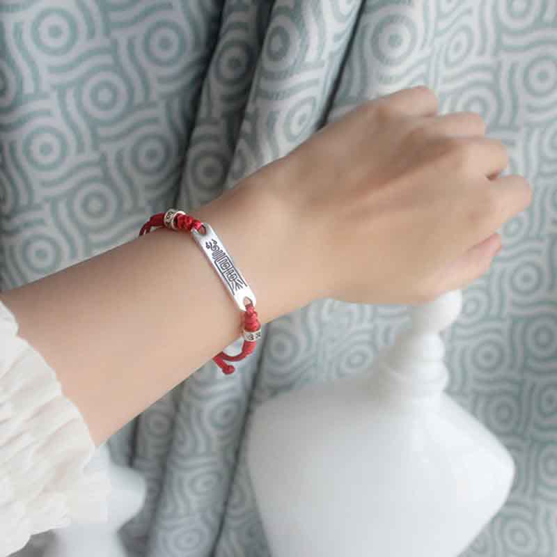 Braccialetto Buddha Stones 925 Sterling Silver Red String Luck Strength Treccia - image 1