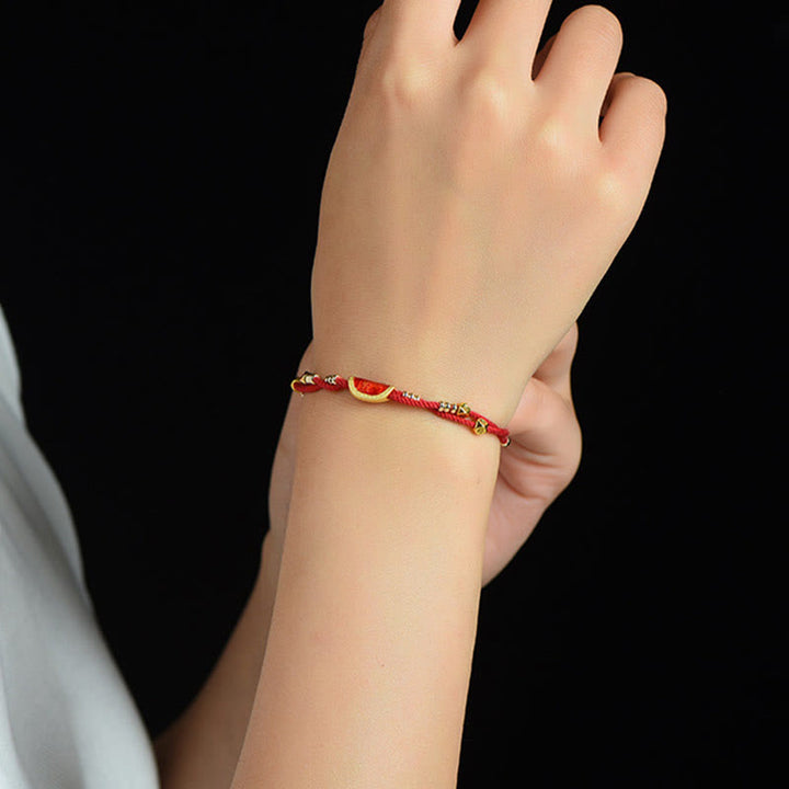 Braccialetto di corda rossa intrecciata con design di gnocchi di cinabro fatti a mano Buddha Stones