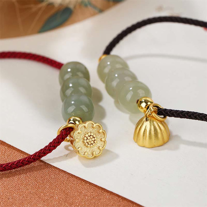 Bracciale intrecciato con perline di Buddha Stones Hetian fatte a mano con baccello di loto, prosperità e fortuna
