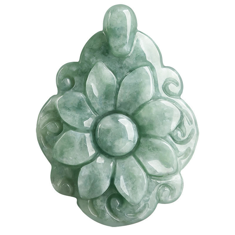 Buddha Stones Collana con ciondolo portafortuna con motivo floreale Kalanchoe blossfeldiana in giada naturale