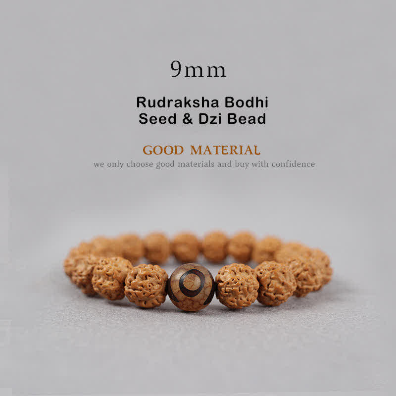 Buddha Stones Tibet Rudraksha Bodhi Seed Dzi Bead Ambra Turchese Bracciale della Ricchezza - 9 mm - Seme di Rudraksha Bodhi e perlina Dzi - image 1
