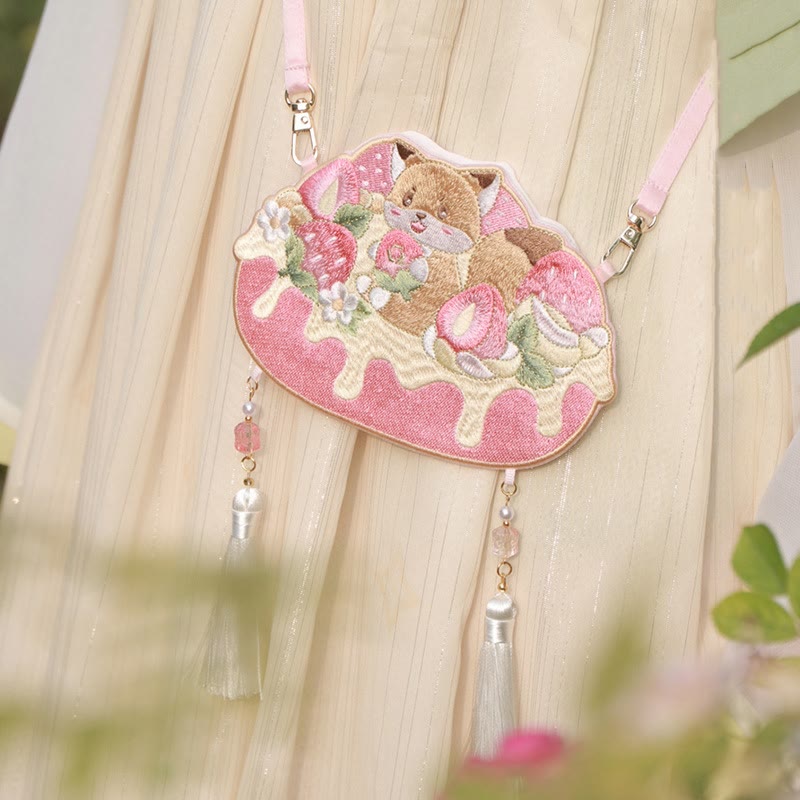 Buddha Stones Ricamo Panda Fortunato Gatto Shiba Inu Cervo Coniglio Volpe Fiore Animale Carino Borsa Hanfu Borsa A Tracolla Borsa A Tracolla