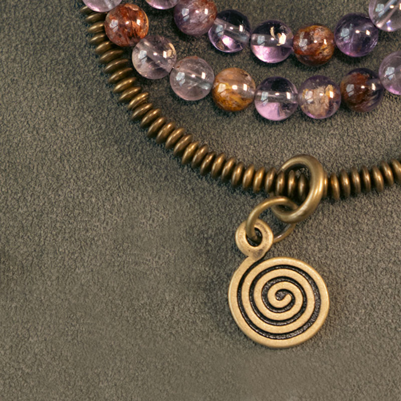 Bracciale Buddha Stones Viola Phantom Rosso Quarzo Ematoide Quarzo Rutilato Verde Rame Amore Perdona