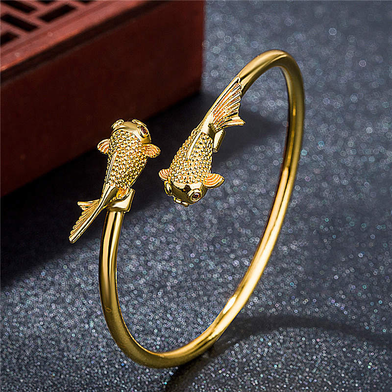Bracciale Buddha Stones Double Koi Fish Rame Prosperità Ricchezza